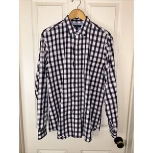 Banana republic soft wash tailor slim fit XL men's LS blue and white plaid shirt